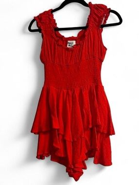 Red Ruffled Romper Mini Dress